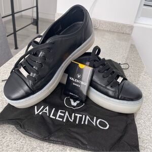 Valentino Black Leather Casual Shoes